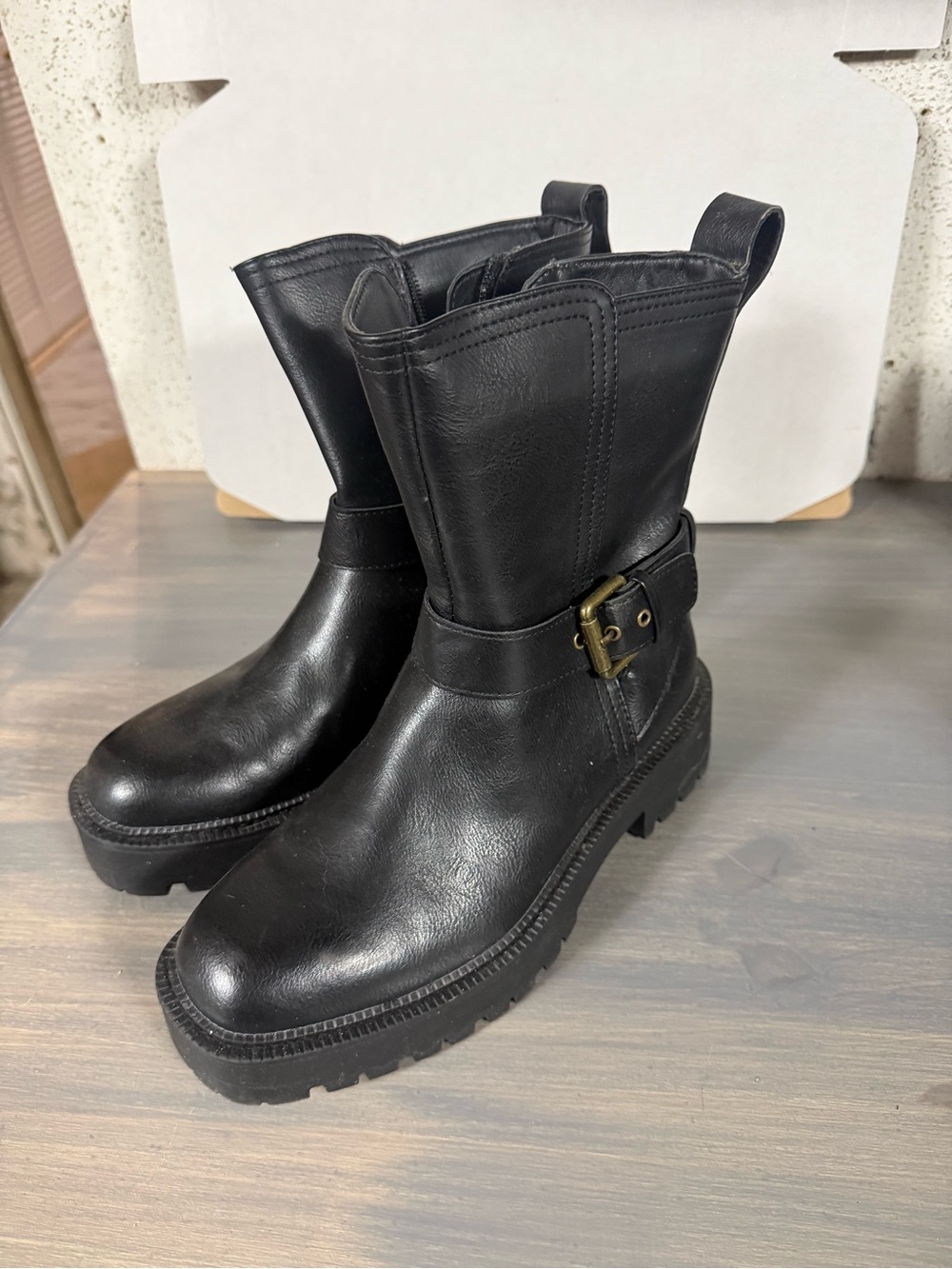 Dream Pairs Black Mid-Calf Combat Boots with Buckle